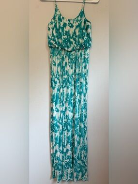 Lush Nordstrom Teal Turquoise Tie Dye Look Flowy Maxi Dress Size XS